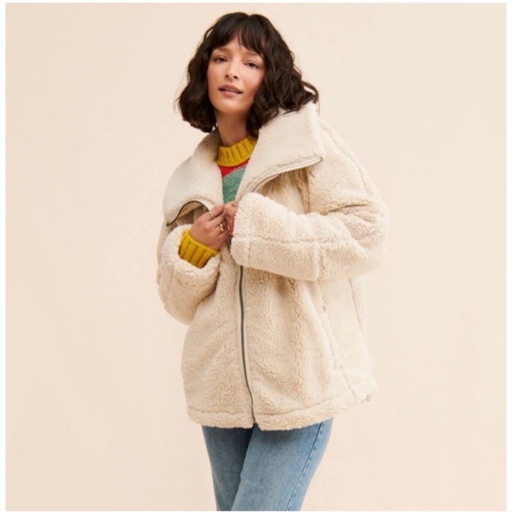 We the Free Free People Raya Cozy Jacket Ivory Fleece Teddy Size Large Cream